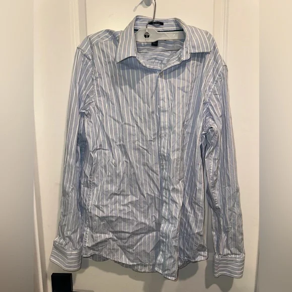 marc anthony slim fit dress shirt Marc Anthony Mens Dress Shirt Button Up Size L Slim Fit Blue/ Vertical  Stripe